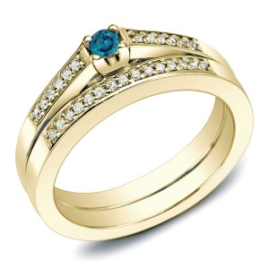 Gold 1/4ct TDW Blue Diamond Bridal Set - Handcrafted By Name My Rings™
