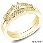 Gold 1/4ct TDW Princess Diamond Bridal Ring Set - Handcrafted By Name My Rings™