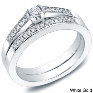 Gold 1/4ct TDW Round Diamond Bridal Ring Set - Handcrafted By Name My Rings™