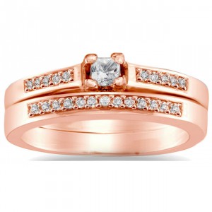 Rose Gold 1/4ct TDW Princess Diamond Bridal Ring Set - Handcrafted By Name My Rings™