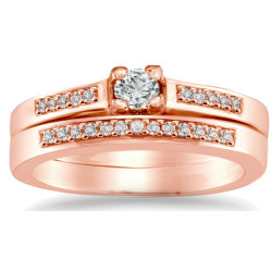 Rose Gold 1/4ct TDW Round Diamond Bridal Ring Set - Handcrafted By Name My Rings™