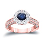 Gold 1/2ct Blue Sapphire and 1 1/4ct TDW Diamond Cluster Engagment Ring - Handcrafted By Name My Rings™