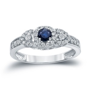 Gold 1/2ct Blue Sapphire and 1/3ct TDW Diamond Engagment Ring - Handcrafted By Name My Rings™