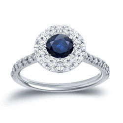 Gold 1/2ct Blue Sapphire and 4/5ct TDW Diamond Engagment Ring - Handcrafted By Name My Rings™