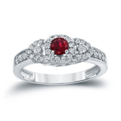 Gold 1/5ct Ruby and 1/3ct TDW Diamond Engagment Ring - Handcrafted By Name My Rings™