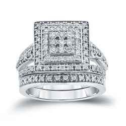 3/5ct TDW Round Diamond Cluster Bridal Ring Set - Handcrafted By Name My Rings™