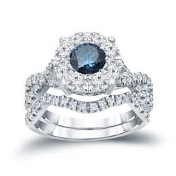 1 1/5ct TDW Cluster Blue Diamond Braided Bridal Ring Set - Handcrafted By Name My Rings™