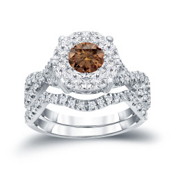 1 1/5ct TDW Cluster Brown Diamond Braided Bridal Ring Set - Handcrafted By Name My Rings™