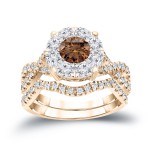1 1/5ct TDW Cluster Brown Diamond Braided Bridal Ring Set - Handcrafted By Name My Rings™