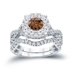 1 1/5ct TDW Cluster Brown Diamond Braided Bridal Ring Set - Handcrafted By Name My Rings™