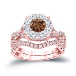 1 1/5ct TDW Cluster Brown Diamond Braided Bridal Ring Set - Handcrafted By Name My Rings™