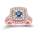1 2/5ct TDW Round Blue Diamond Cluster Engagement Ring - Handcrafted By Name My Rings™