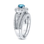 1 3/5ct TDW Round Blue Diamond Cluster Bridal Ring Set - Handcrafted By Name My Rings™
