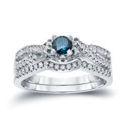 1/2ct TDW Blue Diamond Braided Bridal Ring Set - Handcrafted By Name My Rings™