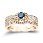 1/2ct TDW Blue Diamond Braided Bridal Ring Set - Handcrafted By Name My Rings™