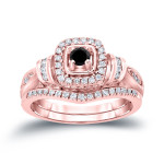 1/2ct TDW Halo Black Diamond Bridal Ring Set - Handcrafted By Name My Rings™