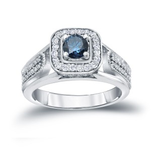 1/2ct TDW Halo Blue Diamond Engagement Ring - Handcrafted By Name My Rings™