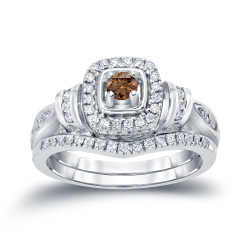 1/2ct TDW Halo Brown Diamond Bridal Ring Set - Handcrafted By Name My Rings™