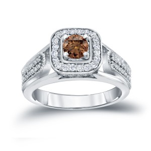 1/2ct TDW Halo Brown Diamond Engagement Ring - Handcrafted By Name My Rings™