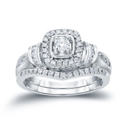 1/2ct TDW Halo Diamond Bridal Ring Set - Handcrafted By Name My Rings™