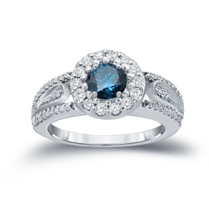 1/2ct TDW Round Blue Diamond Cluster Engagement Ring - Handcrafted By Name My Rings™
