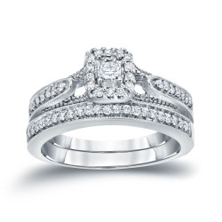 1/3ct TDW Halo Diamond Bridal Ring Set - Handcrafted By Name My Rings™