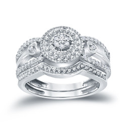 1/4ct TDW Cluster Diamond Bridal Ring Set - Handcrafted By Name My Rings™
