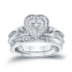 1/5ct TDW Halo Diamond Heart-Shape Bridal Ring Set - Handcrafted By Name My Rings™