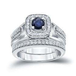 1/6ct Blue Sapphire and 1/2ct TDW Diamond Bridal Ring Set - Handcrafted By Name My Rings™