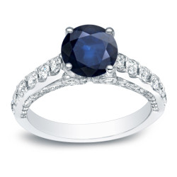 1ct Blue Sapphire and 3/4ct TDW Round Diamonds Engagement Ring - Handcrafted By Name My Rings™