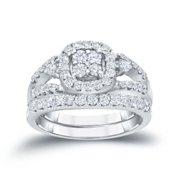 1ct TDW Cluster Diamond Bridal Ring Set - Handcrafted By Name My Rings™