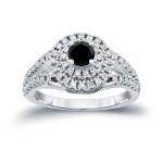 1ct TDW Round Black Diamond Cluster Engagement Ring - Handcrafted By Name My Rings™
