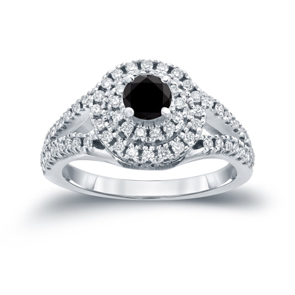 1ct TDW Round Black Diamond Cluster Engagement Ring - Handcrafted By Name My Rings™