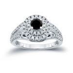 1ct TDW Round Black Diamond Cluster Engagement Ring - Handcrafted By Name My Rings™