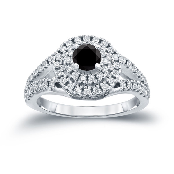 1ct TDW Round Black Diamond Cluster Engagement Ring - Handcrafted By Name My Rings™