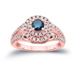 1ct TDW Round Blue Diamond Cluster Engagement Ring - Handcrafted By Name My Rings™