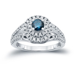 1ct TDW Round Blue Diamond Cluster Engagement Ring - Handcrafted By Name My Rings™