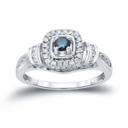 2/5ct TDW Halo Blue Diamond Engagement Ring - Handcrafted By Name My Rings™