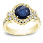 2ct Blue Sapphire and 3/4ct TDW Round Diamond Halo Engagement Ring - Handcrafted By Name My Rings™