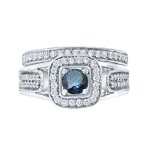 3/4ct TDW Blue Round Diamond Vintage Inspired Bridal Ring Set - Handcrafted By Name My Rings™