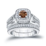 3/4ct TDW Brown Round Diamond Vintage Inspired Bridal Ring Set - Handcrafted By Name My Rings™