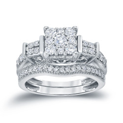 3/4ct TDW Cluster Diamond Bridal Ring Set - Handcrafted By Name My Rings™