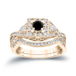 3/4ct TDW Halo Black Diamond Braided Bridal Ring Set - Handcrafted By Name My Rings™