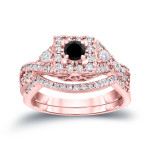 3/4ct TDW Halo Black Diamond Braided Bridal Ring Set - Handcrafted By Name My Rings™