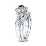 3/4ct TDW Halo Black Diamond Braided Bridal Ring Set - Handcrafted By Name My Rings™