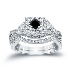 3/4ct TDW Halo Black Diamond Braided Bridal Ring Set - Handcrafted By Name My Rings™