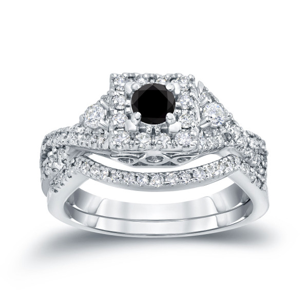 3/4ct TDW Halo Black Diamond Braided Bridal Ring Set - Handcrafted By Name My Rings™