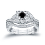 3/4ct TDW Halo Black Diamond Braided Bridal Ring Set - Handcrafted By Name My Rings™