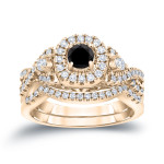 3/4ct TDW Halo Black Diamond Braided Bridal Ring Set - Handcrafted By Name My Rings™
