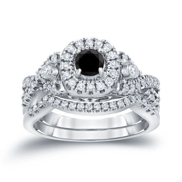3/4ct TDW Halo Black Diamond Braided Bridal Ring Set - Handcrafted By Name My Rings™